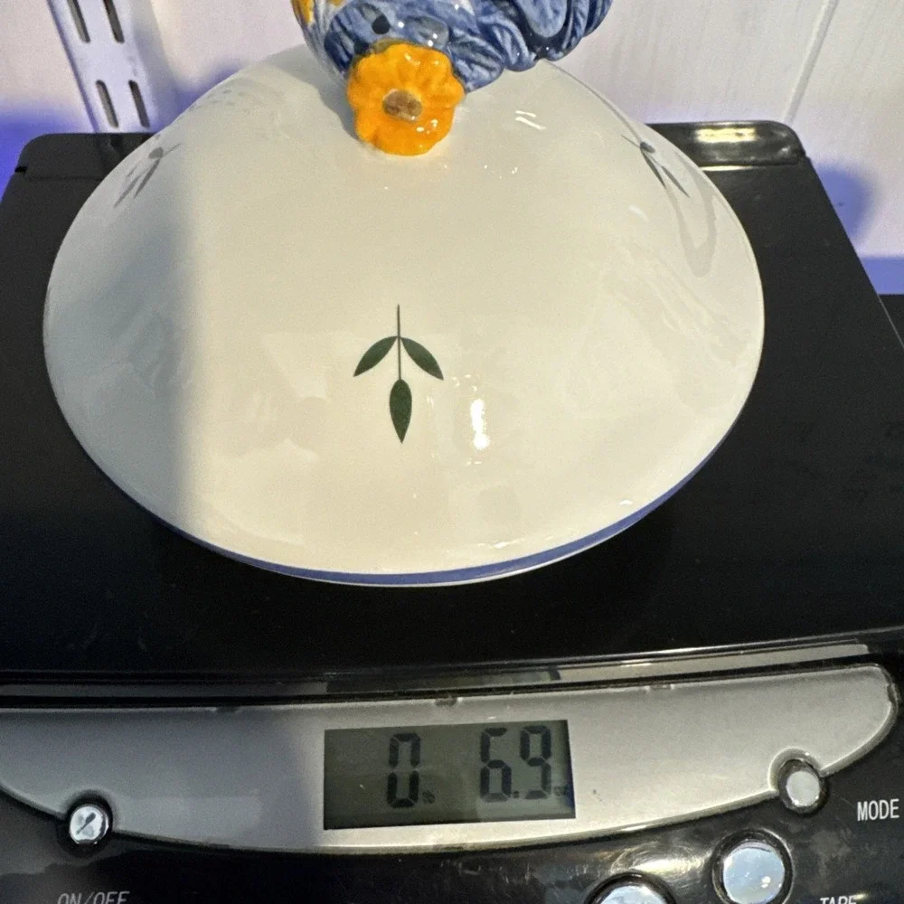 Ceramic Rooster Canister SM Replacement Lid‎ White Blue Farmhouse Kitchen Decor